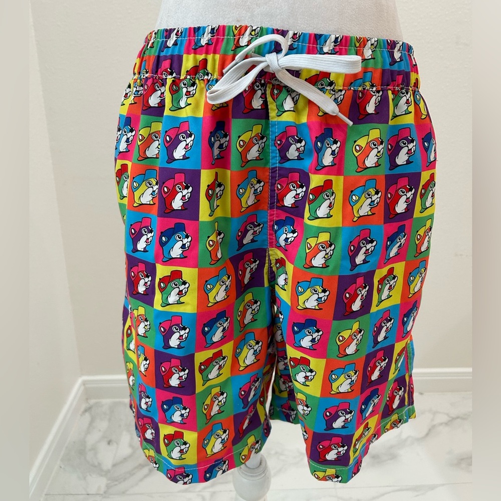 Buc-ee’s Print Colorful Cartoon Swim Shorts, Size M